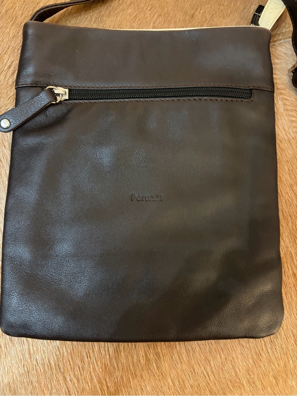 Peruzzi Minimal Leather Crossbody Bag in Dark Brown